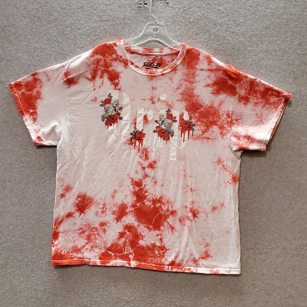 Poison Men T-Shirt XL Red Tie Dye Floral Drip Graphic Short Sleeve Crew Neck